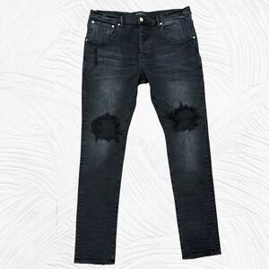 Purple Brand Jeans P002 BLB Men's 36X33.5  Distressed Black Wash Blowout Slim
